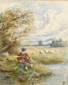 Myles Birket Foster, (1825-1899), Fisherman by a River Bank, monogrammed lower right, watercolour,