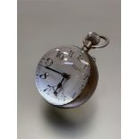 A brass-mounted spherical glass paperweight desk clock, the white enamel dial with Roman numerals