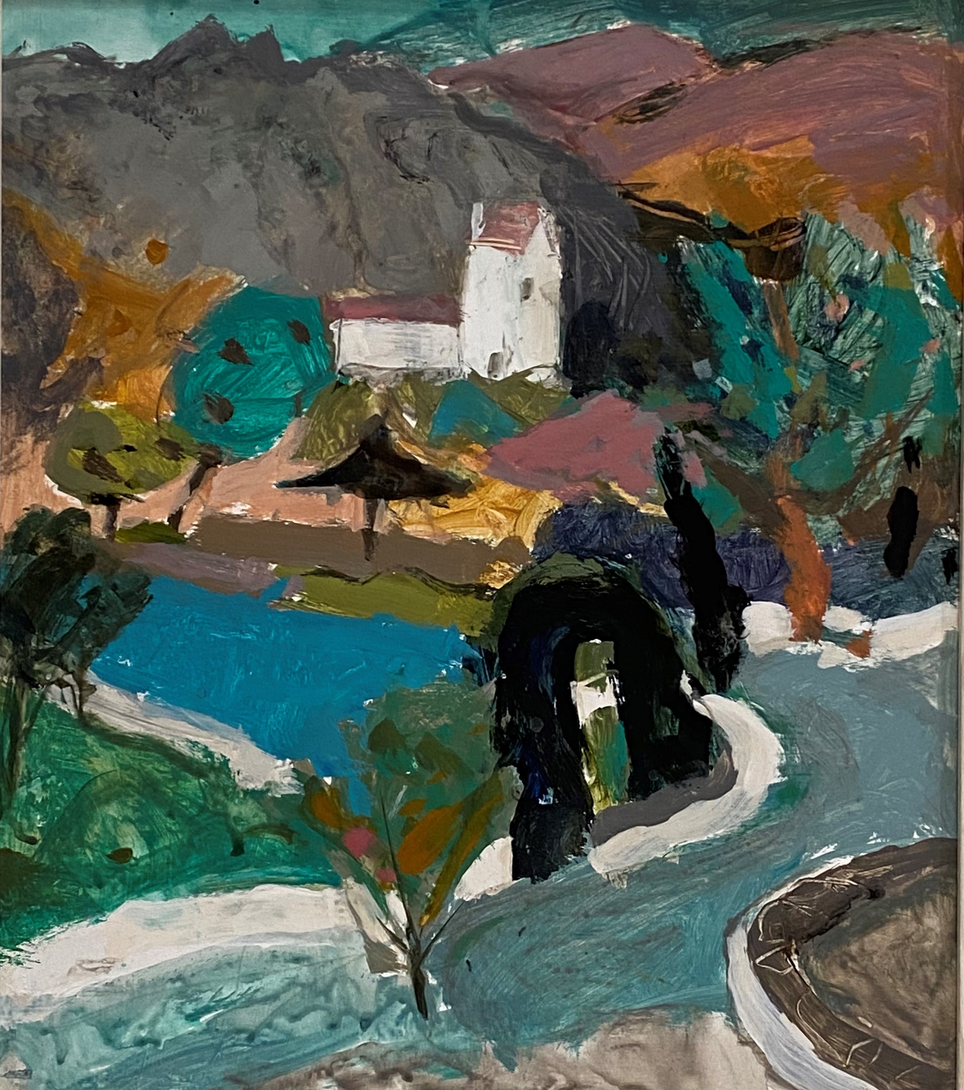 •Sheila Macnab MacMillan D.A., P.A.I. (Scottish, 1928-2018), Montjaque, a View from Above, oil,