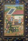 In the Mughal style, an Indian opaque watercolour depicting a seated ruler conducting an audience,
