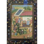 In the Mughal style, an Indian opaque watercolour depicting a seated ruler conducting an audience,