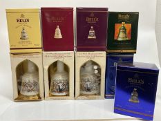 Whisky - nine bottles, Bell's Royal Commemorative and Christmas decanters, each boxed