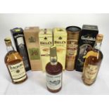 Whisky - nine bottles, Glenfiddich Clan Sinclair, Grant's, Bells and others