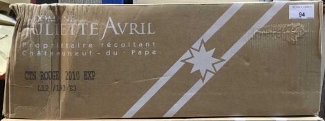 Wine - twelve bottles, 2010 Chateauneuf-du-Pape, Domaine Juliette Avril, Rhone - packed 12x75cl.