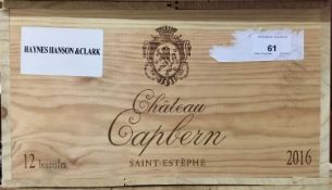 Wine - twelve bottles, Chateau Capbern Saint-Estephe 2016, owc