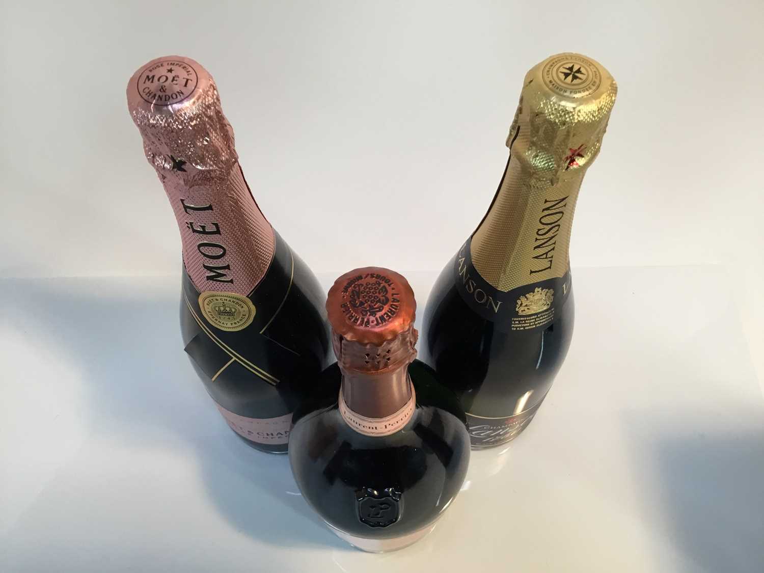 Champagne - three bottles, Laurent-Perrier Rose, Moët Rose, Lanson Black Label, each boxed - Image 5 of 6