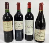 Wine - four bottles, Saint Julien 2004, St Emilion 2001, Rothschild Bordeaux 2000 and Vosne-Romanée