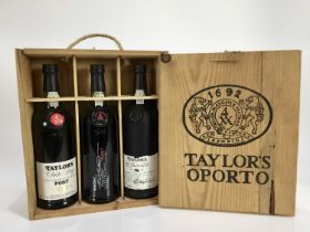 Port- three bottle presentation case of Taylor's including Chip Dry, First Estate and 10 Years Old