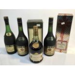 Cognac - five bottles, Salignac Napoleon, Martell and three other bottles