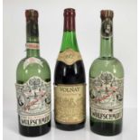 Two bottles Kummel Wolfschmidt and one bottle 1972 Volnay Pierre Picard