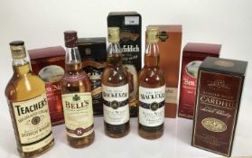 Whisky - ten bottles, Glenfiddich, Cardu, Glenkinchie and others