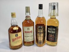 Whisky - four bottles, White Horse, Grants, White and Mackay and Haig, each 1 litre bottles