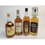 Whisky - four bottles, White Horse, Grants, White and Mackay and Haig, each 1 litre bottles