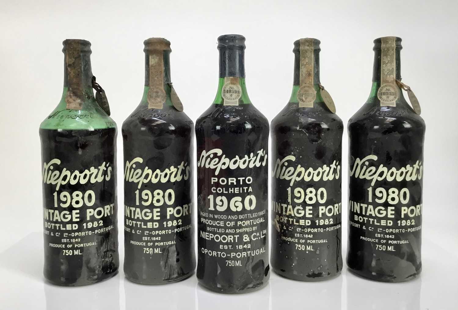 Port - five bottles, Niepoort's 1960 (1) and 1980 (4)