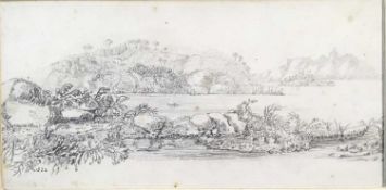 1820s English School pencil drawing - Lake View, dated '22, 8cm x 16cm, mounted Provenance: Abbott