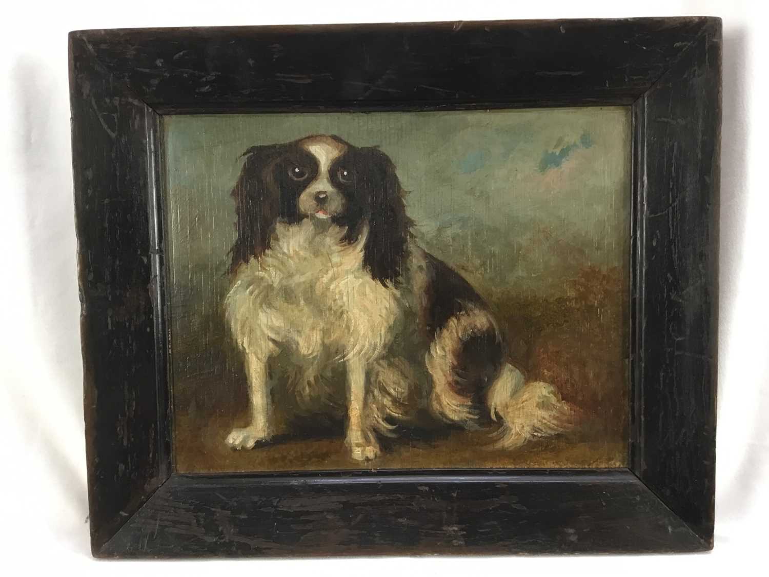 English School, oil on panel - portrait of a seated spaniel, in ebonised frame - Image 2 of 3