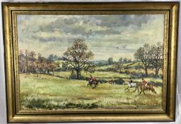 Pauline Arnold (contemporary) oil on canvas - Hunting Landscape, signed and dated 1972, in gilt fram