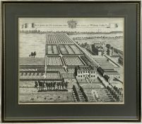 18th century black and white engraving - The Grange and Laybourn Castle, 43cm x 35cm, in glazed fram