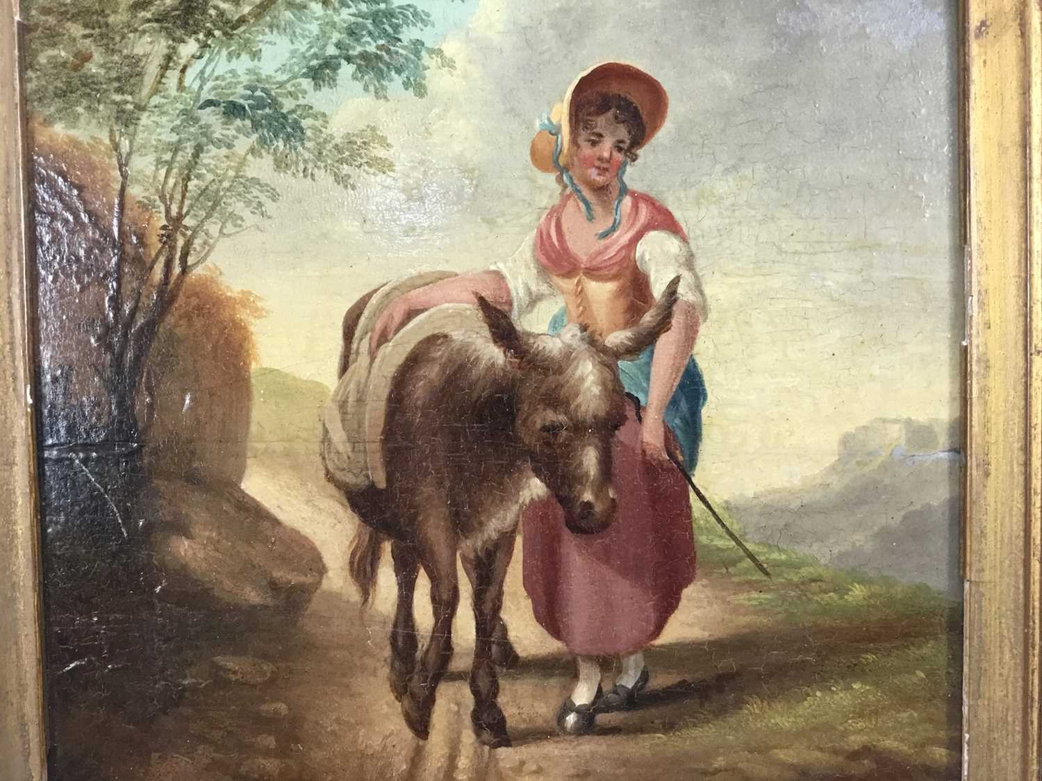 Francis William Topham (1808-1877), oil on panel, A young peasant girl and her donkey on a hilly tra - Image 4 of 5