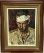 Russian School oil on board, wounded soldier Provenance collection of Roy Miles