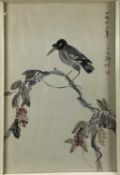 Two Chinese watercolours - birds, 45cm x 90cm and 44cm x 67cm in glazed frames.