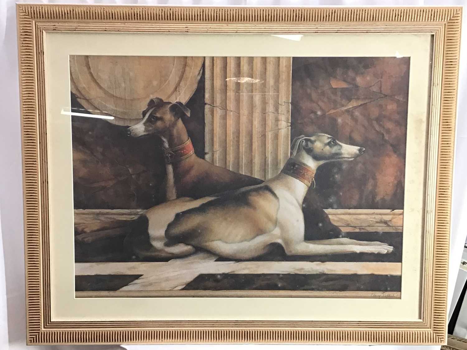 Elaine Vollherbst Greyhounds print, in glazed frame