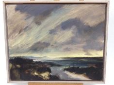 Sarah Chalmers, contemporary, oil on board - stormy coastline, 41cm x 51cm, framed