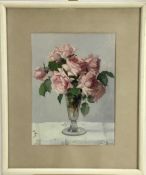 John Ernest Foster (1877-1965) oil - roses in a glass vase, 30cm x 40cm