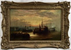 Ezra Mulready (late 19th century) oil on canvas, Departing day, on the Hulks, Devonport