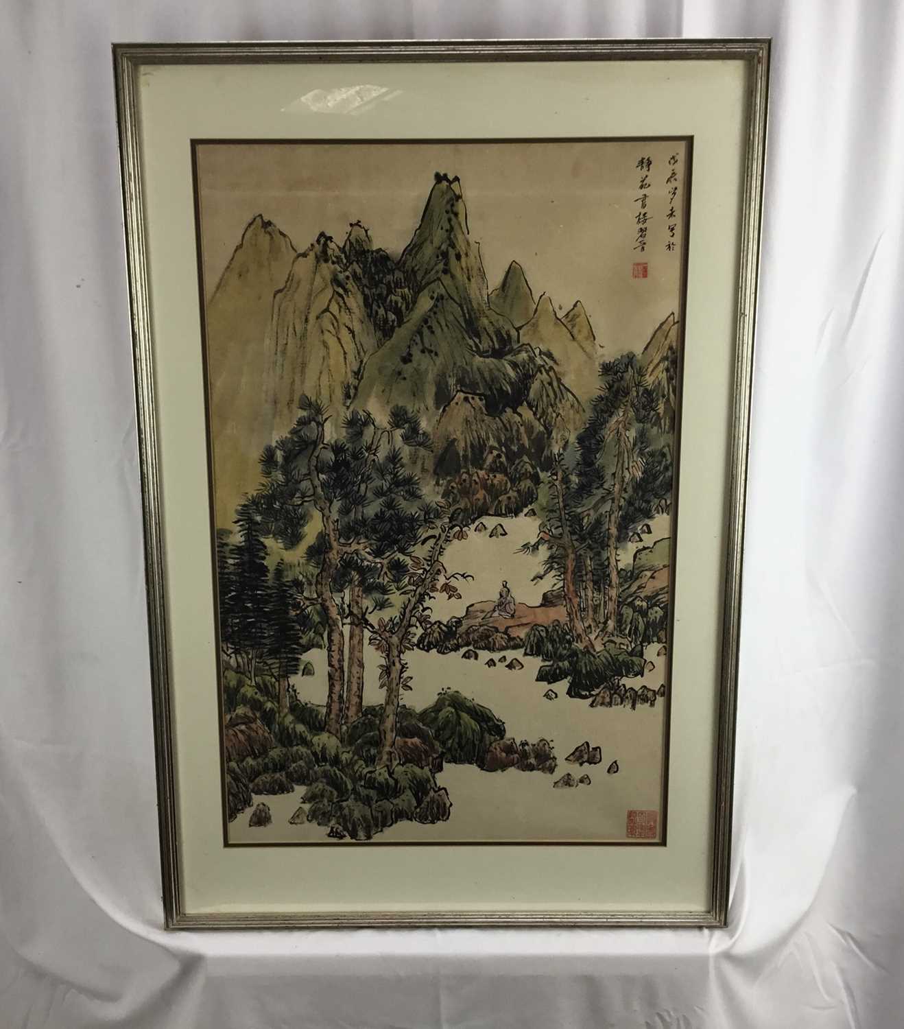 Pen and wash Chinese landscape, 44cm x 67cm together with another - Image 2 of 17