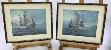Pair of early 20th century Oriental School gouaches - Junks at Sea, signed, both images 25.5cm x 20c