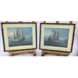 Pair of early 20th century Oriental School gouaches - Junks at Sea, signed, both images 25.5cm x 20c