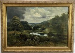 J. M. Barber, 1860s oil on canvas - extensive rural landscape with deer grazing, signed and dated 18
