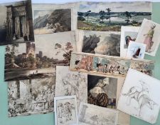 Folio of watercolours and prints