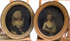 English School, 19th century, pair of oval oils on canvas - portraits of ladies, 28cm x 22cm, in g