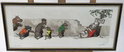 Boris O’Klein “Dirty Dogs of Paris” etching - 'W.C. Prive', 51cm overall in glazed Hogarth frame