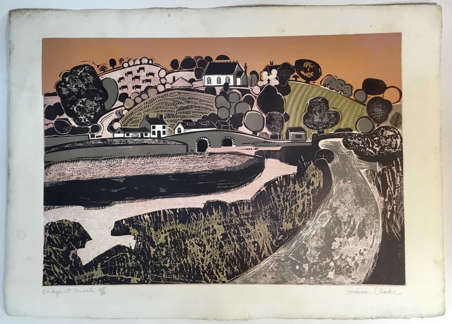 Graham Clarke (b.1941) print - Bridge at Gweek, signed and numbered 25/50