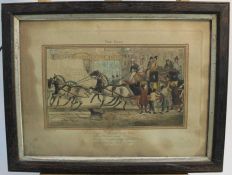 Set of four Henry Alken hand coloured engravings - coaching scenes, 'The Road', in oak frames, 33cm