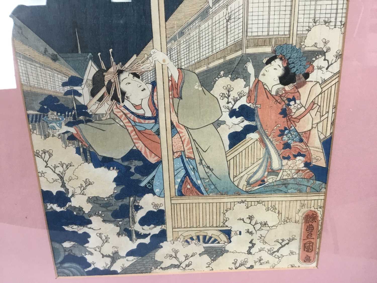 Two 19th century Japanese prints, and two later, all framed. - Image 13 of 13