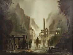 Singer Jones, oil on canvas - Welsh mining scene in the early morning, signed, 30 x 40cm, framed