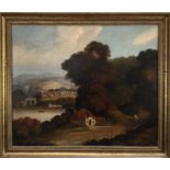 19th century English School oil on canvas - extensive landscape with a town beyond, 60cm x 50cm, in