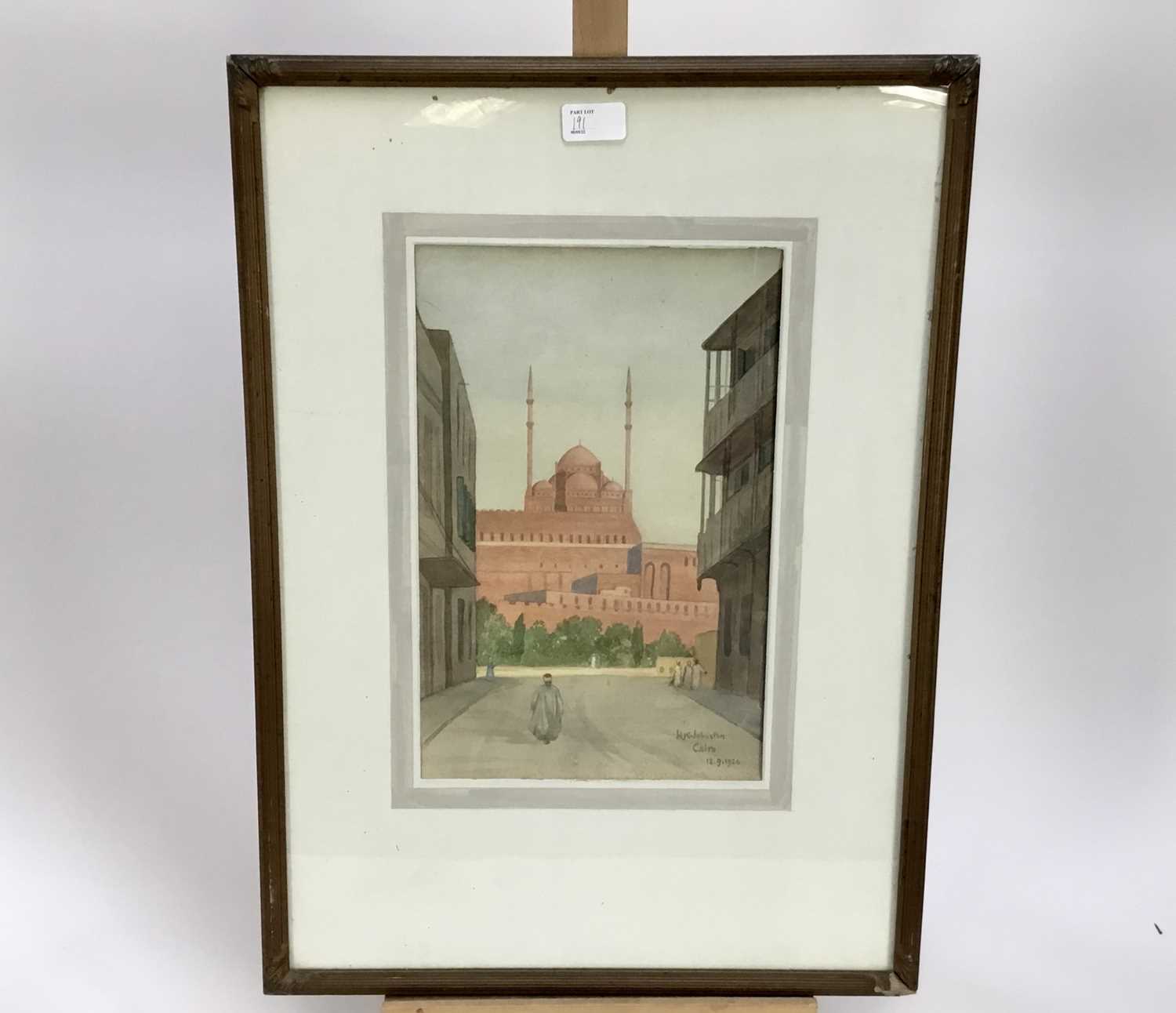 Watercolour of Cairo by H.K Johnston 1924, together with two watercolours of Temples in Egypt by the - Image 2 of 12