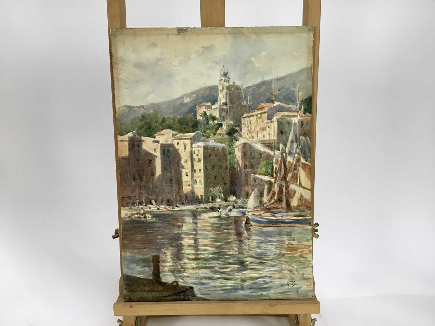 Attributed to Frank Brangwyn watercolour - Continental harbour - Image 2 of 8