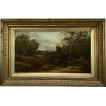 Victorian English School oil on canvas - extensive landscape with Windsor Castle beyond, indistinctl