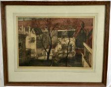 Jan Christian Poortenaar (1886-1958) coloured etching, backs of houses