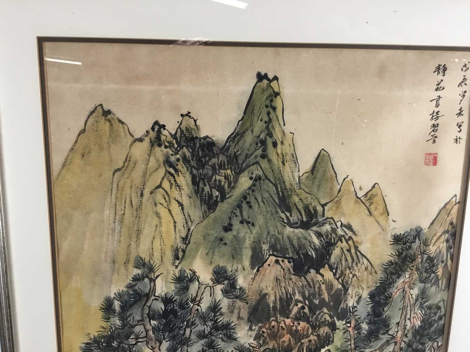Pen and wash Chinese landscape, 44cm x 67cm together with another - Image 7 of 17