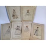 Late 19th century group of watercolour portraits - the Billiat family, circa 1850, each 19cm x 29cm,