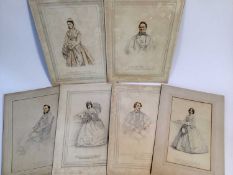 Late 19th century group of watercolour portraits - the Billiat family, circa 1850, each 19cm x 29cm,