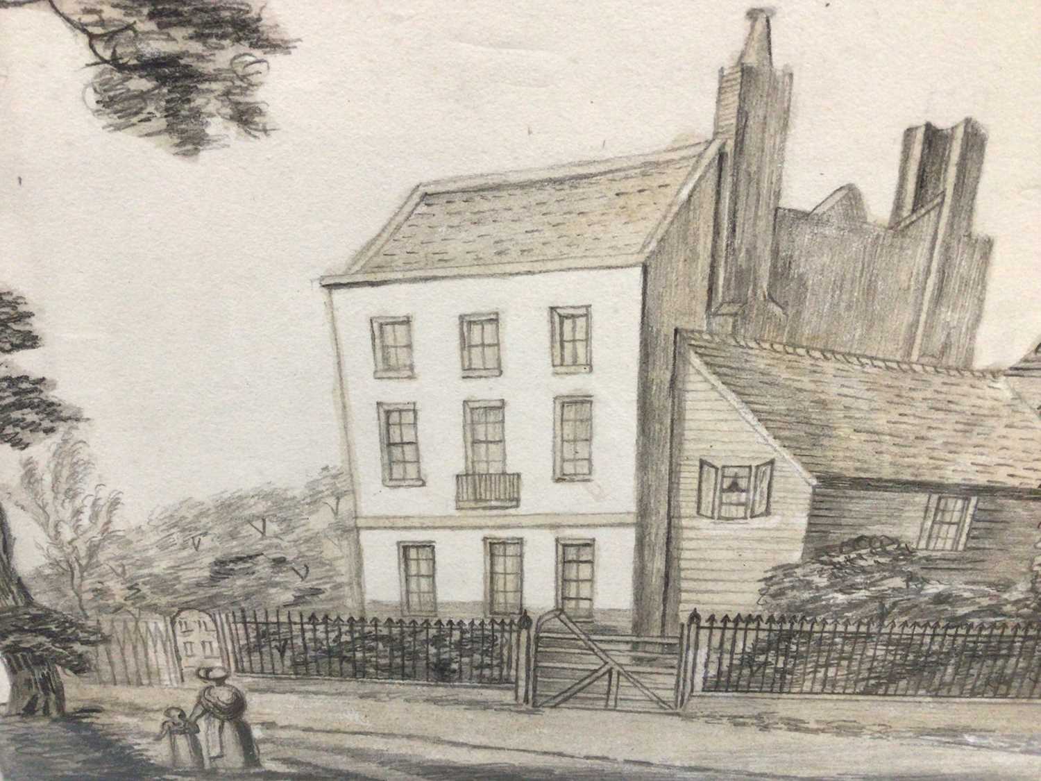 Regency pencil sketch of a house, titled Church End Finchley