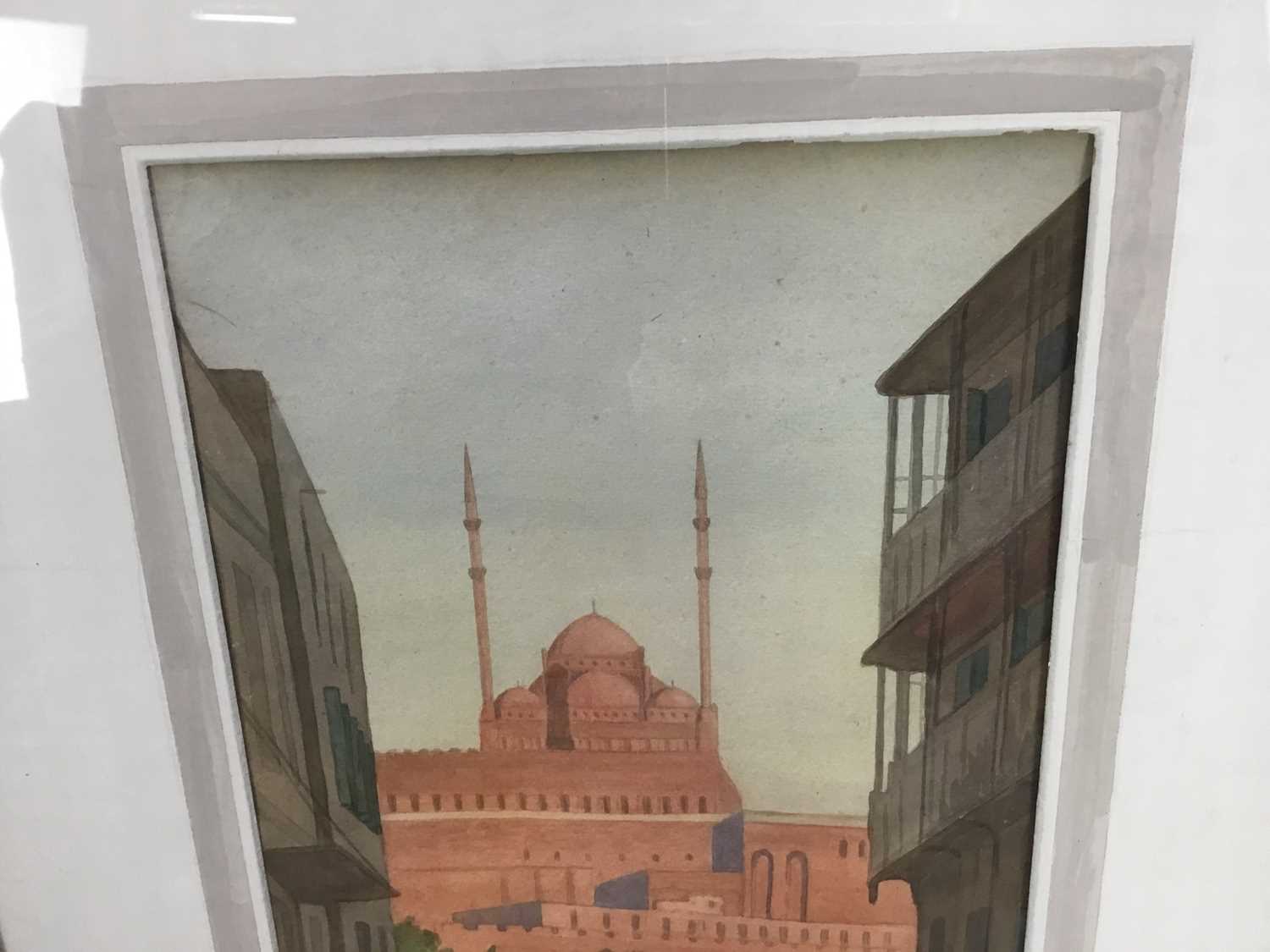 Watercolour of Cairo by H.K Johnston 1924, together with two watercolours of Temples in Egypt by the - Image 3 of 12